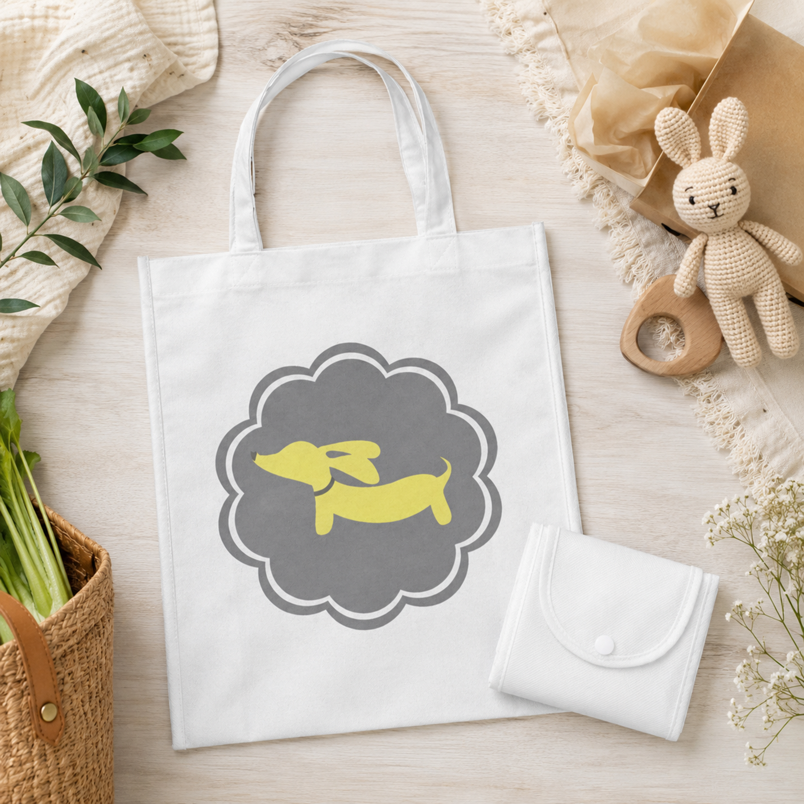 Yellow and Gray Doxie Tote Bag