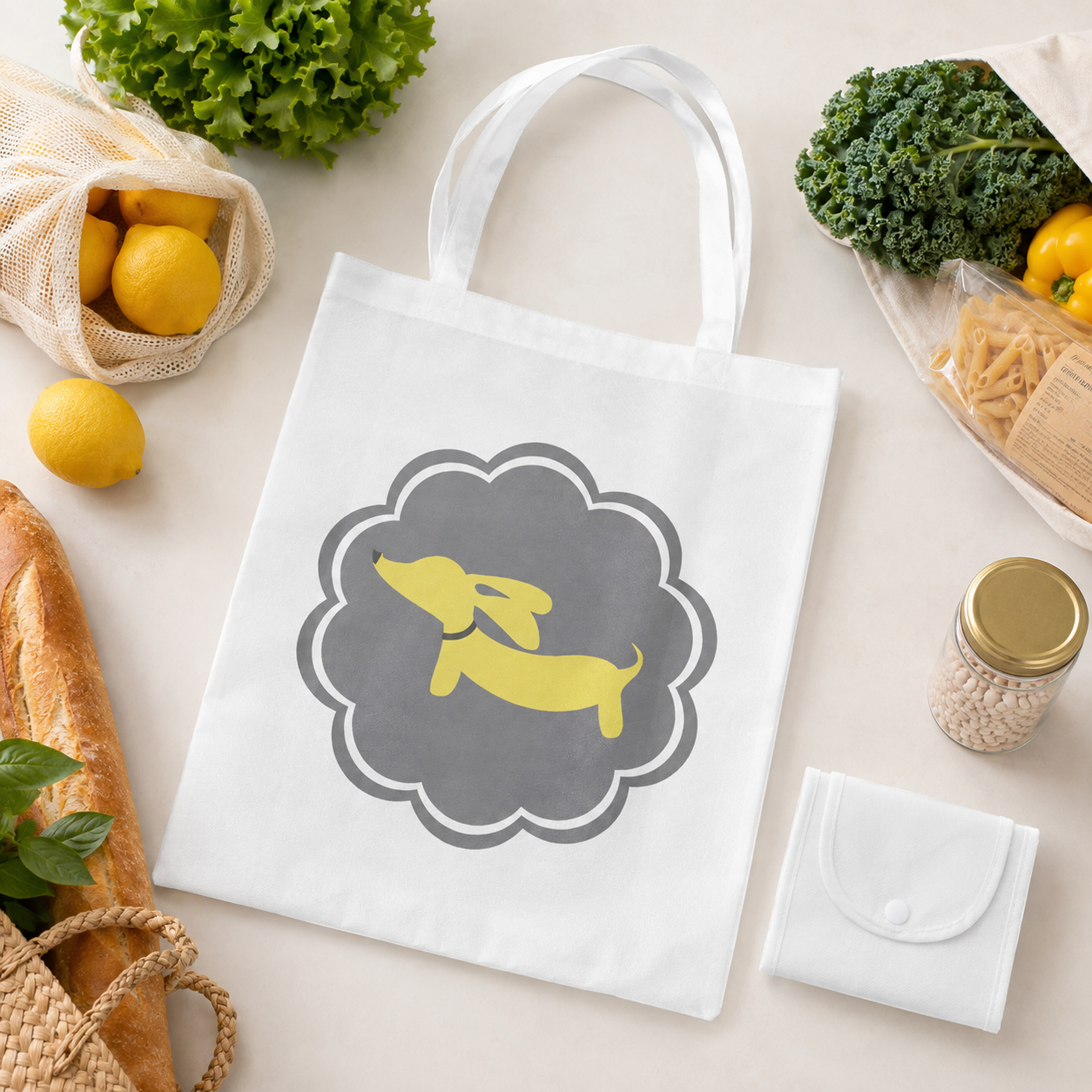 Yellow and Gray Doxie Tote Bag
