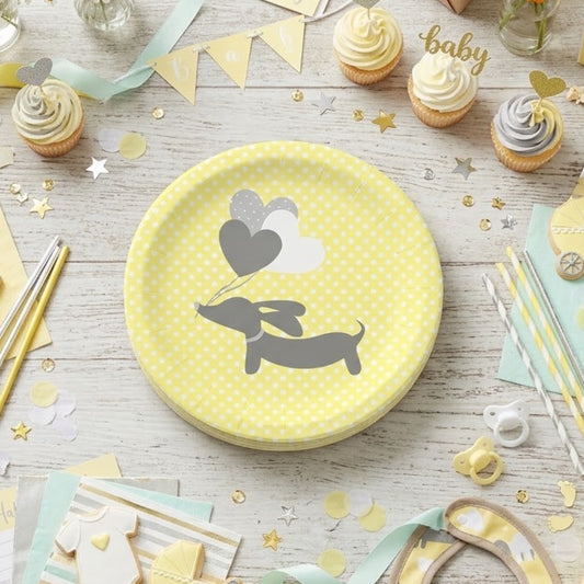 Dachshund Yellow Girl Baby Shower Paper Plates