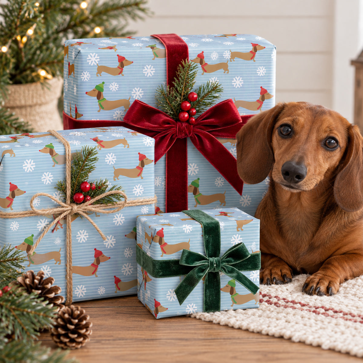 Dachshund Snowflakes Christmas Wrapping Paper