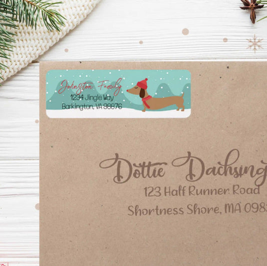 Dachshund Christmas Snowy Return Address Labels
