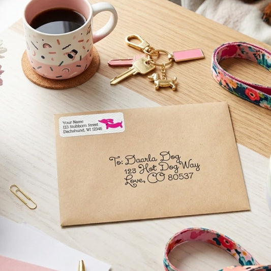dachshund_pink_gray_return_address_label