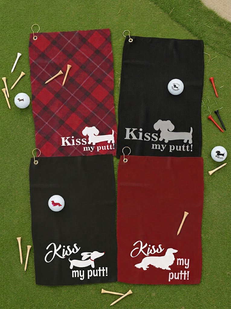 Kiss My Putt Dachshund Golf Towel – Funny Wiener Dog Golf Accessories