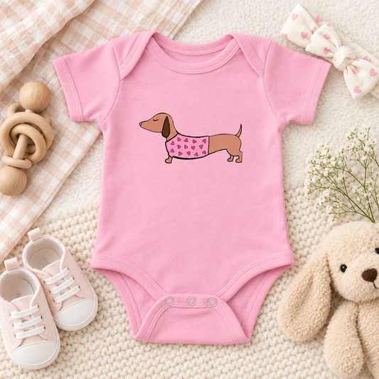 Pink dachshund baby outfit