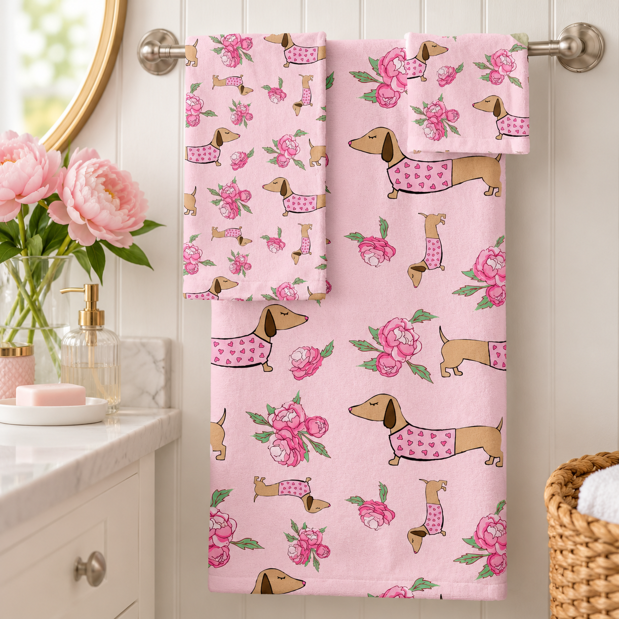 Dachshund Floral Bath Towel Set