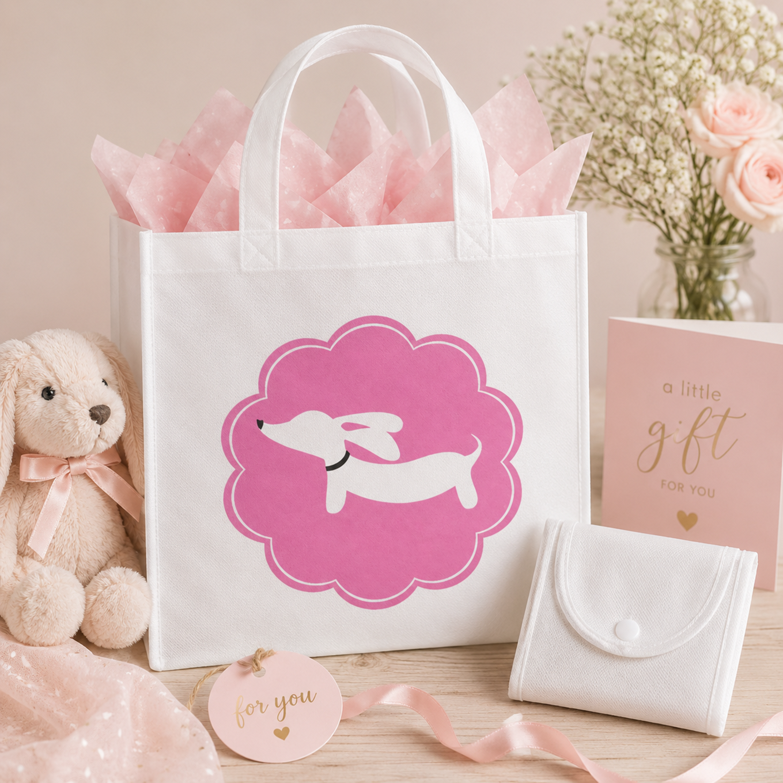 Pink and Gray Doxie Tote Bag