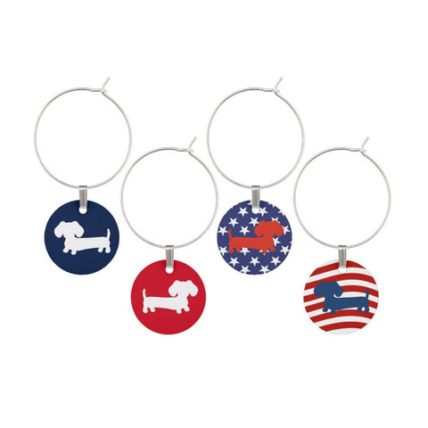 American Wiener Dog Wine Glass Charms