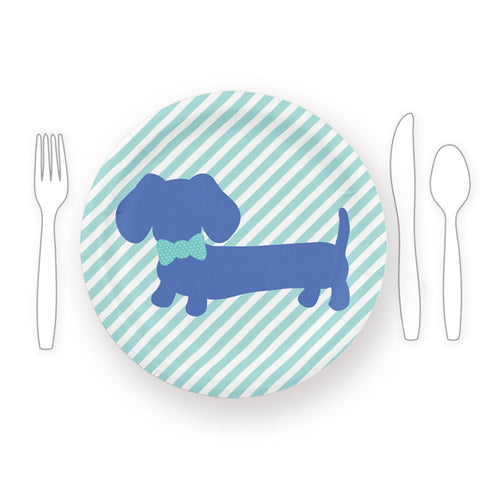 Dachshund Party Paper Plates with Blue Bow Ties, The Smoothe Store