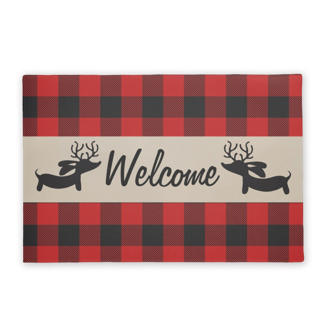 Buffalo Plaid Reindeer Dachshund Doormat, The Smoothe Store
