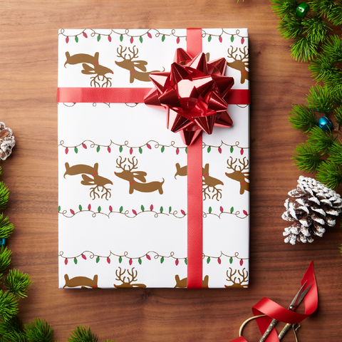 Reindeer Dachshund & Lights Christmas Wrapping Paper