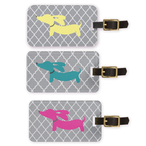 Dachshund Luggage Bag Tags - Pink, Blue or Yellow, The Smoothe Store