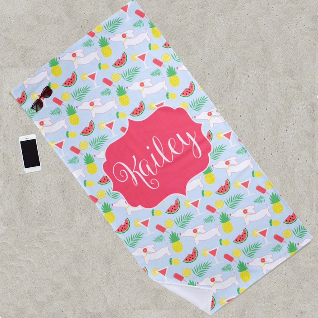 Tutti Frutti Doxie Cutie Beach Towel, The Smoothe Store