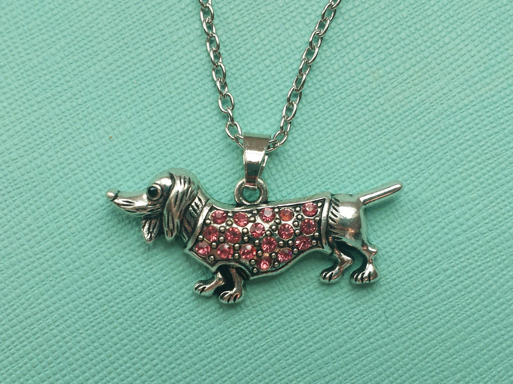 Pink or Clear Vintage Inspired Wiener Dog Necklace, The Smoothe Store