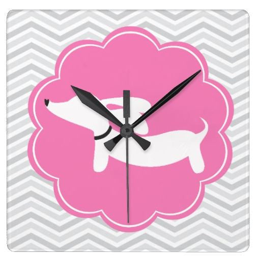 Pink & Gray Dachshund Wall Clock, The Smoothe Store