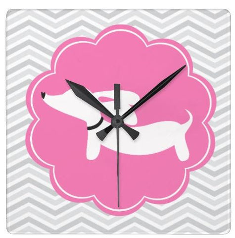 Pink & Gray Dachshund Wall Clock