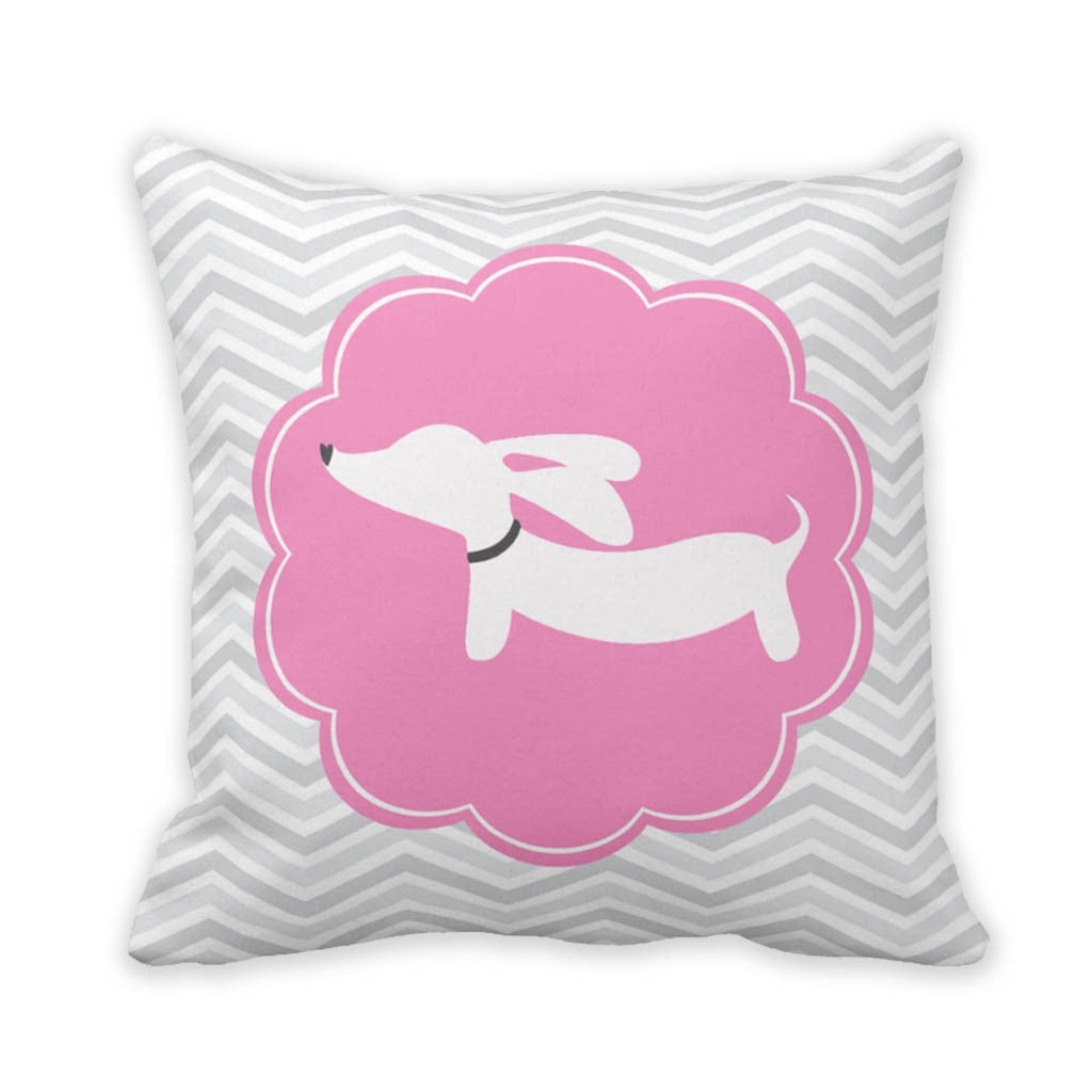 Dachshund on Pink Scalloped Circle Pillow, The Smoothe Store