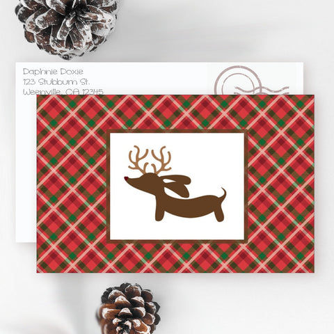 Plaid Reindeer Dachshund Christmas Cards, The Smoothe Store