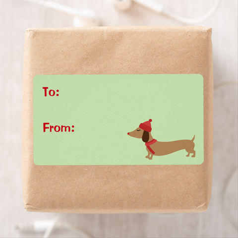 Dachshund Wintery Christmas | Sticky Gift Labels