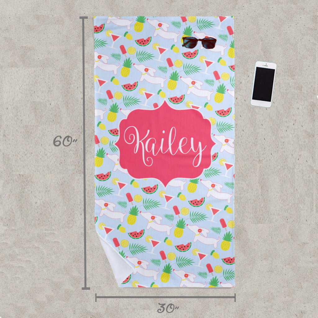 Tutti Frutti Doxie Cutie Beach Towel, The Smoothe Store
