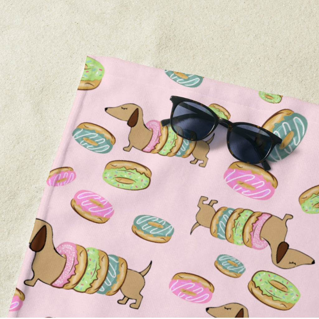 Dachshunds and Donuts Beach Towel, The Smoothe Store