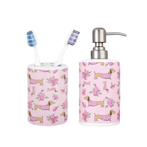 Floral Doxie Bathroom Accessory Set