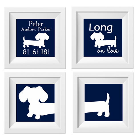 Navy Dachshund Nursery Art Prints