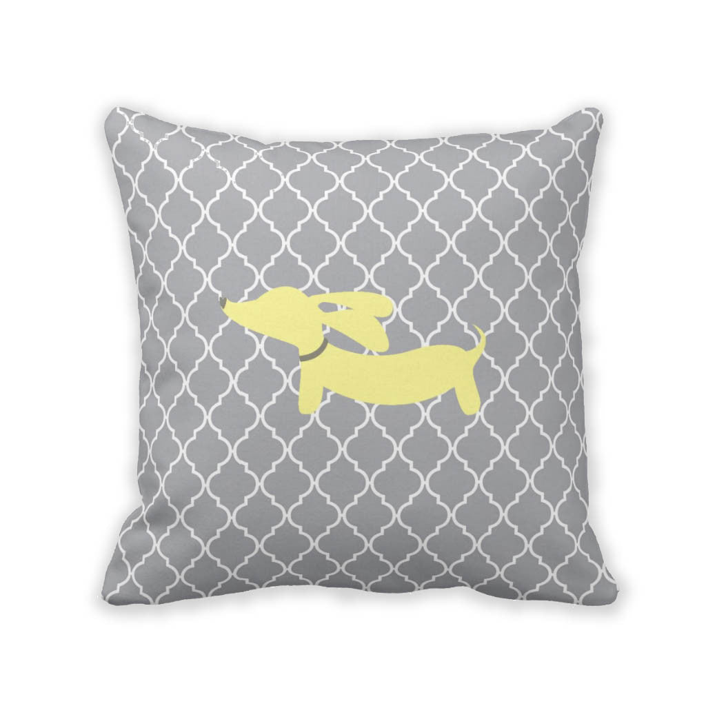 Yellow & Gray Wiener Dog Pillow, The Smoothe Store