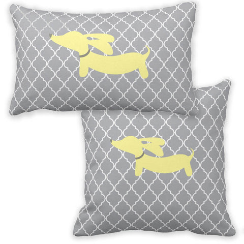 Yellow & Gray Wiener Dog Pillow