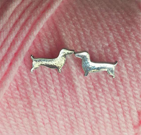 Dachshund Earrings - Silver Toned Doxie Studs