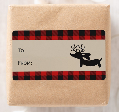 Wiener Dog Christmas Gift Tags | Buffalo Plaid