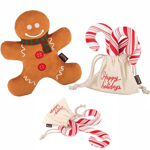 Dog Christmas Toys - Candy Cane and Gingerbread Man