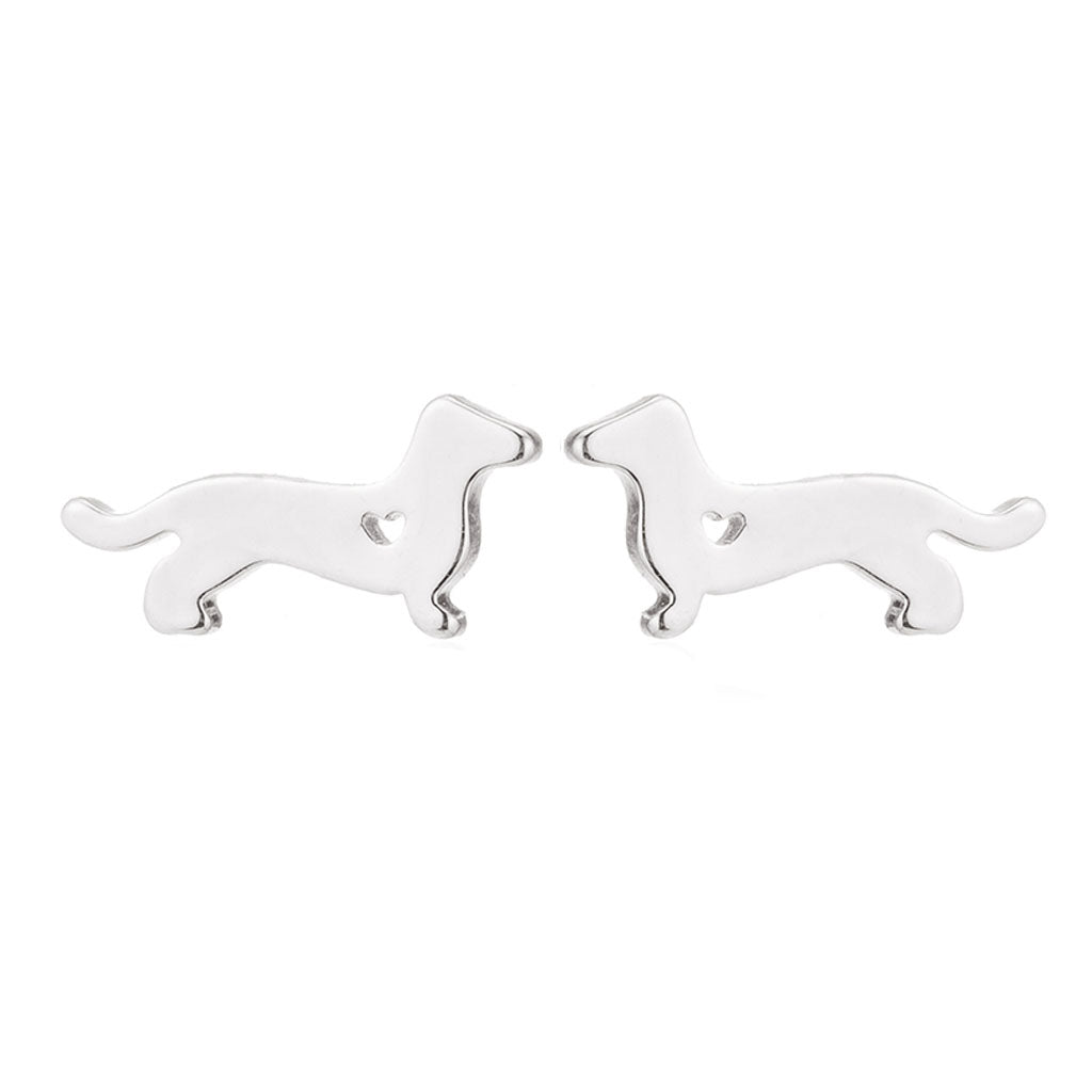 Dachshund Heart Earrings | Silver or Rose Gold Tones