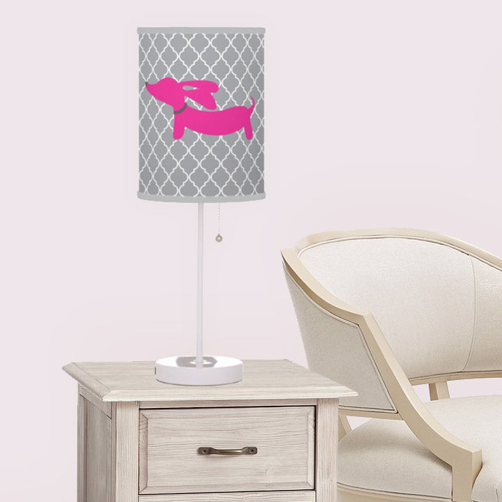 Pink and Gray Lattice Dachshund Lamp