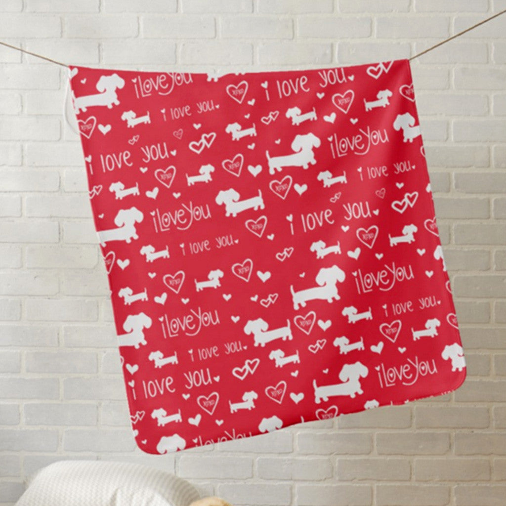 I Love You and Hearts Dachshund Fleece Blanket, The Smoothe Store