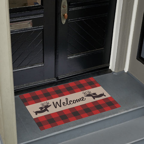 Buffalo Plaid Reindeer Dachshund Doormat, The Smoothe Store