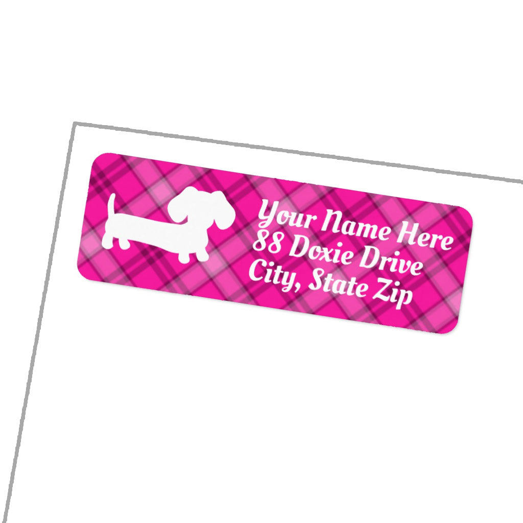 Pink Plaid Wiener Dog Return Address Labels, The Smoothe Store