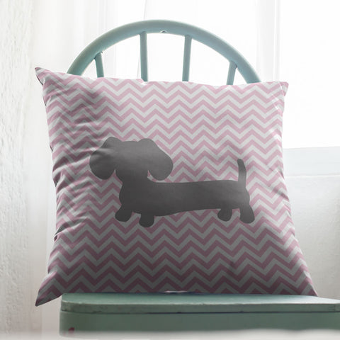 Dachshund Pillow | Pink & Gray Chevron