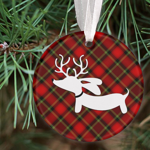 Plaid Reindeer Dachshund Christmas Tree Ornament, The Smoothe Store