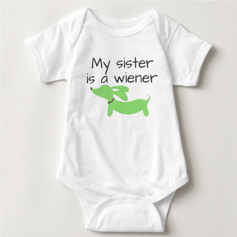 My Sister is a Wiener | Dachshund One Piece Baby Bodysuit, The Smoothe Store