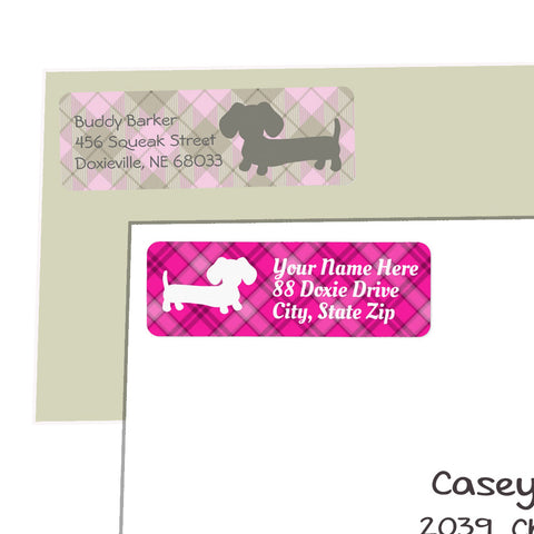 Pink Plaid Wiener Dog Return Address Labels, The Smoothe Store