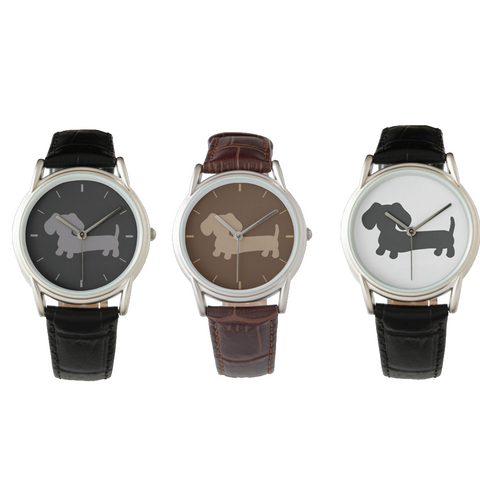 Black, Brown or Gray Dachshund Leather Watches