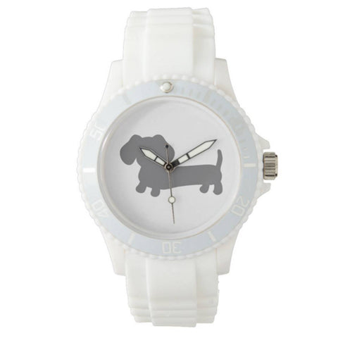 Sporty White Dachshund Silicone Band Watch, The Smoothe Store