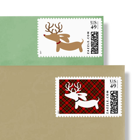 Reindeer Dachshund Holiday Postage Stamps
