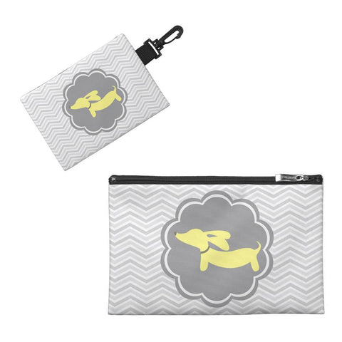 Yellow and Gray Dachshund Diaper Accessory Bags
