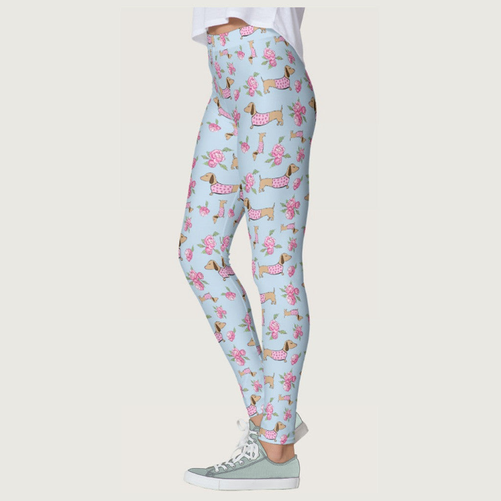 Wiener Dog Floral Leggings, The Smoothe Store