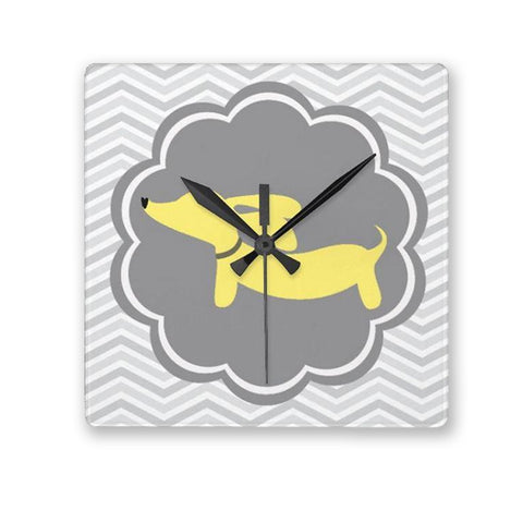 Dachshund Wall Clocks - Yellow & Gray, The Smoothe Store