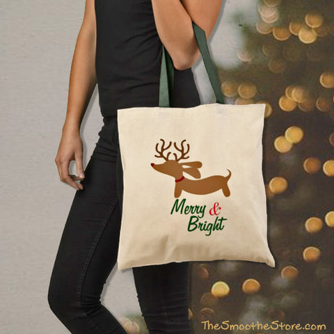 Merry & Bright Dachshund Christmas Tote Bag, The Smoothe Store