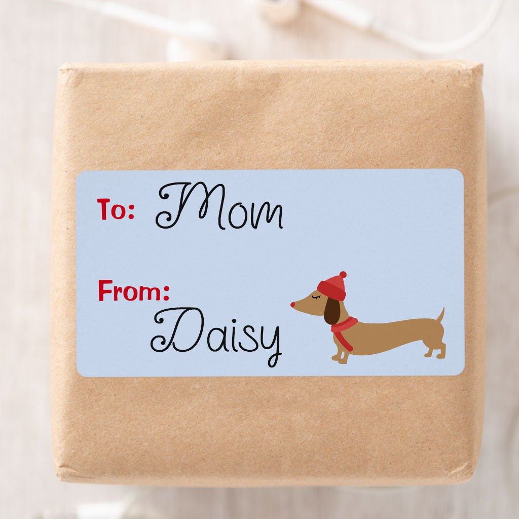 Dachshund Wintery Christmas | Sticky Gift Labels