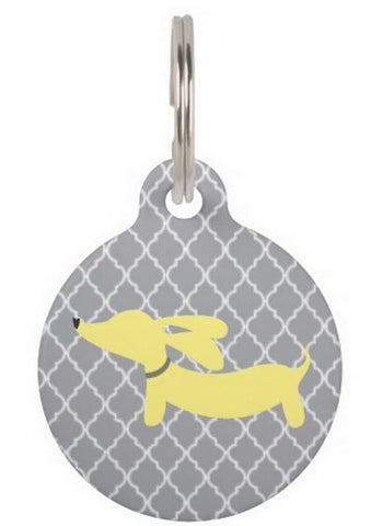Dachshund on Gray Quatrefoil Dog ID Tags, The Smoothe Store