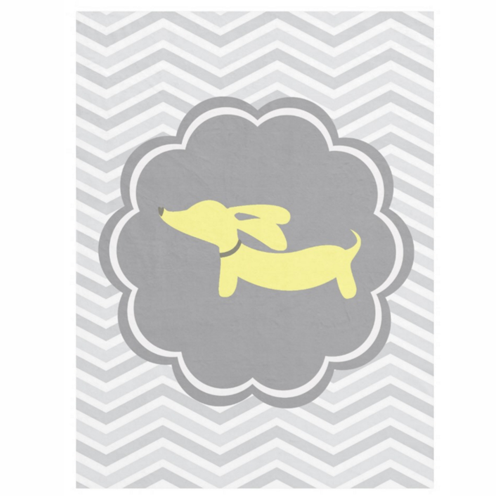 Yellow Dachshund + Gray Scalloped Circle Fleece Blanket, The Smoothe Store